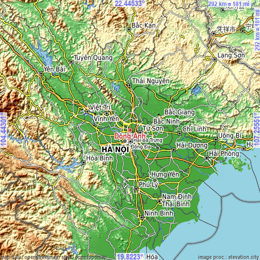 Topographic map of Đông Anh