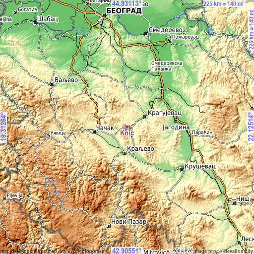 Topographic map of Knić
