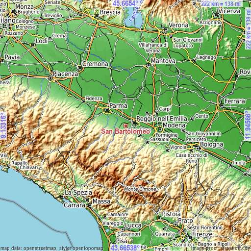 Topographic map of San Bartolomeo