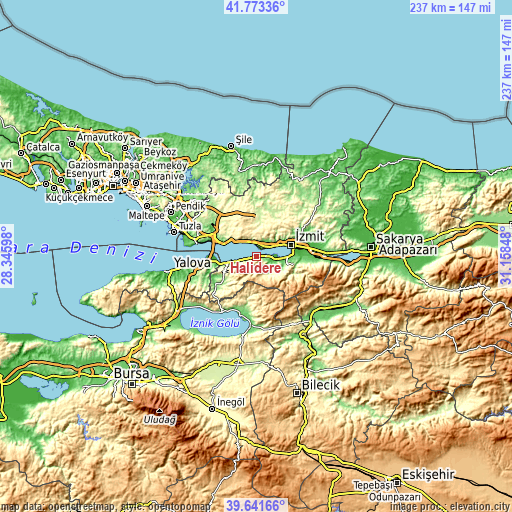 Topographic map of Halıdere