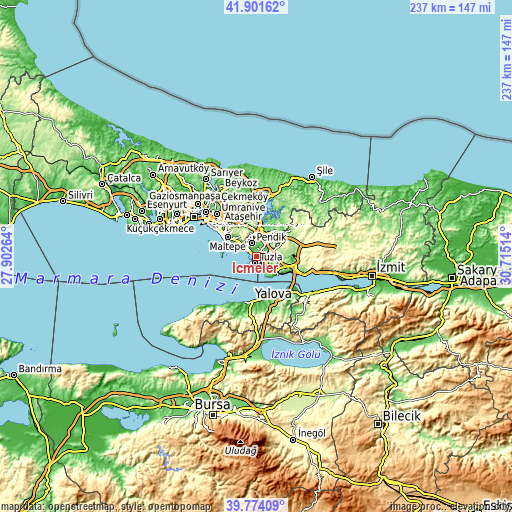 Topographic map of İçmeler