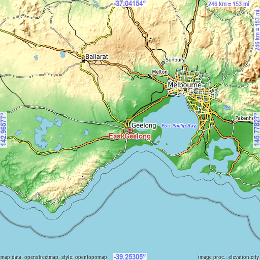 Topographic map of East Geelong