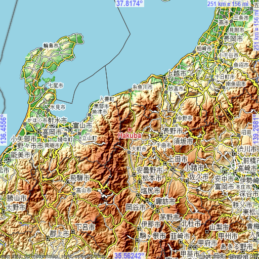 Topographic map of Hakuba