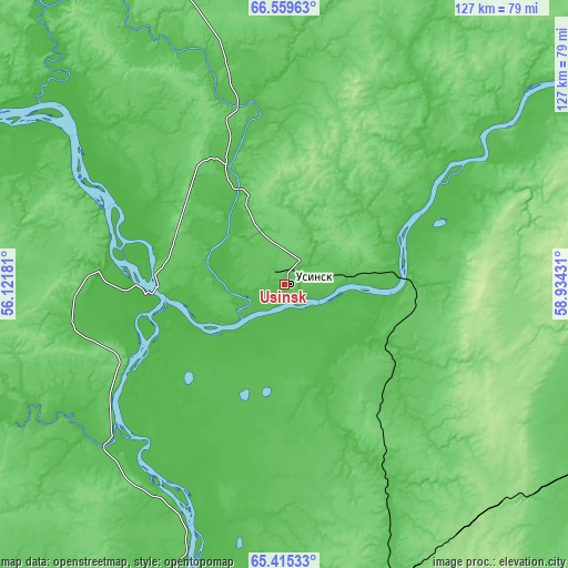Topographic map of Usinsk
