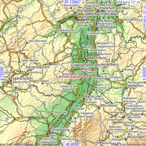 Topographic map of Lachen-Speyerdorf