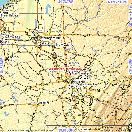 Topographic map of Cranberry Township