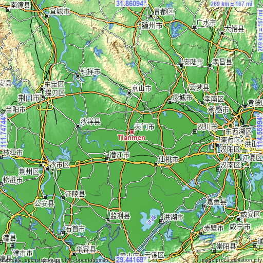 Topographic map of Tianmen