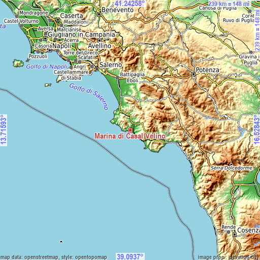 Topographic map of Marina di Casal Velino