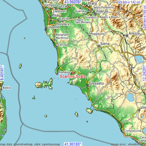 Topographic map of Scarlino Scalo