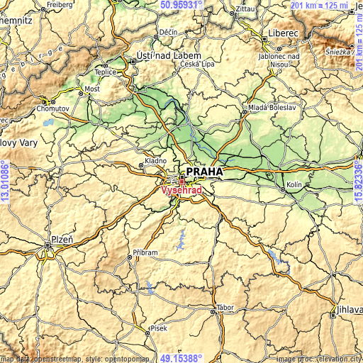 Topographic map of Vysehrad