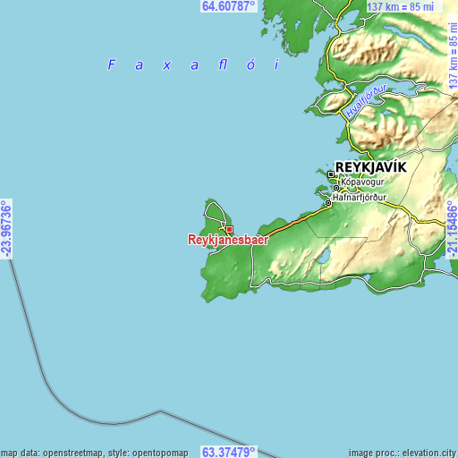 Topographic map of Reykjanesbær
