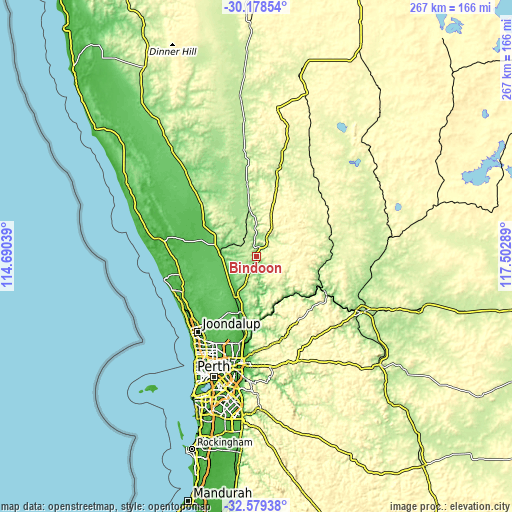 Topographic map of Bindoon