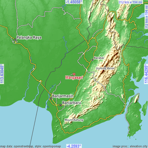 Topographic map of Margasari