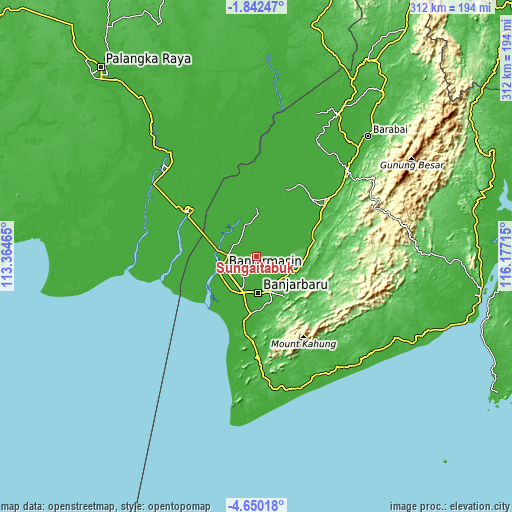 Topographic map of Sungaitabuk