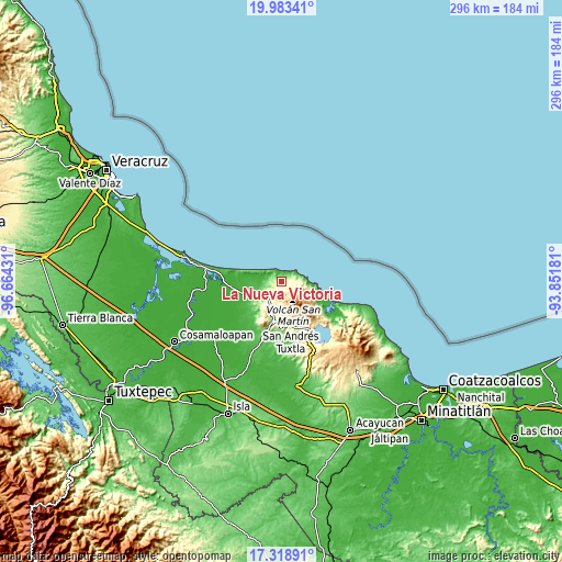 Topographic map of La Nueva Victoria