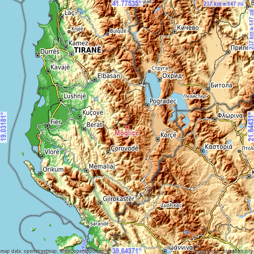 Topographic map of Moglicë