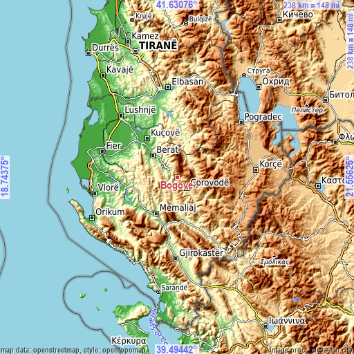 Topographic map of Bogovë