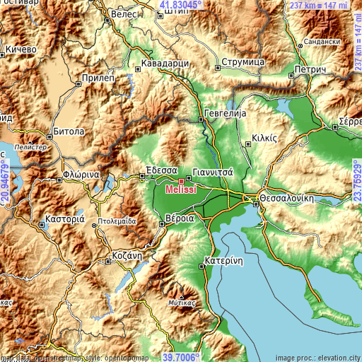 Topographic map of Melíssi