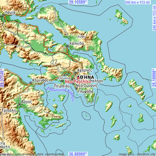 Topographic map of Néo Psychikó