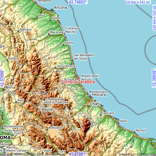 Topographic map of Cologna Spiaggia