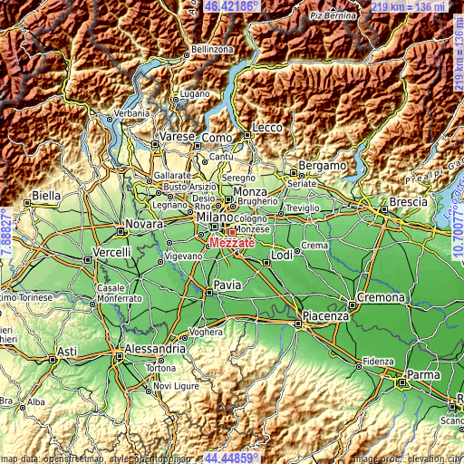 Topographic map of Mezzate