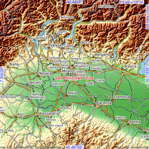 Topographic map of San Bovio-San Felice