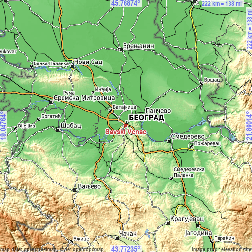 Topographic map of Savski Venac