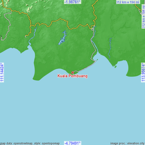 Topographic map of Kuala Pembuang