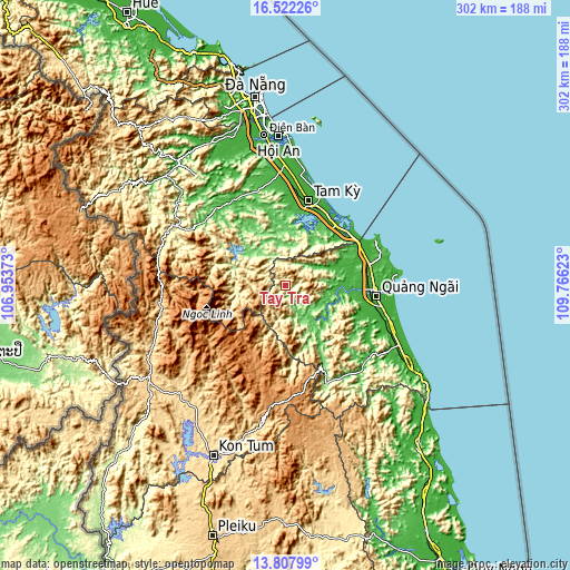 Topographic map of Tây Trà