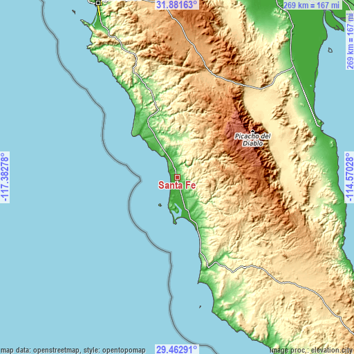 Topographic map of Santa Fé