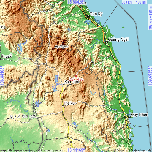 Topographic map of Đắk Rve