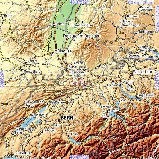 Topographic map of Tenniken