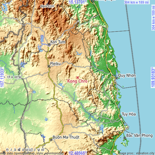 Topographic map of Kông Chro