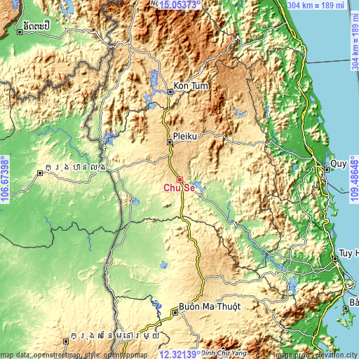 Topographic map of Chư Sê