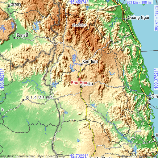 Topographic map of Phú Hòa