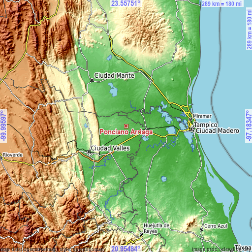 Topographic map of Ponciano Arriaga