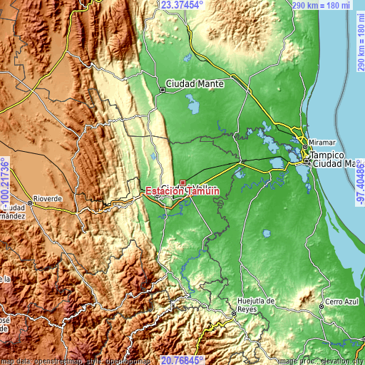 Topographic map of Estación Tamuín