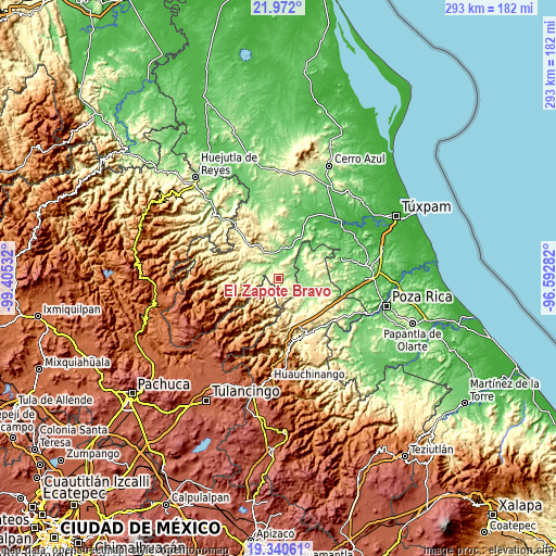 Topographic map of El Zapote Bravo