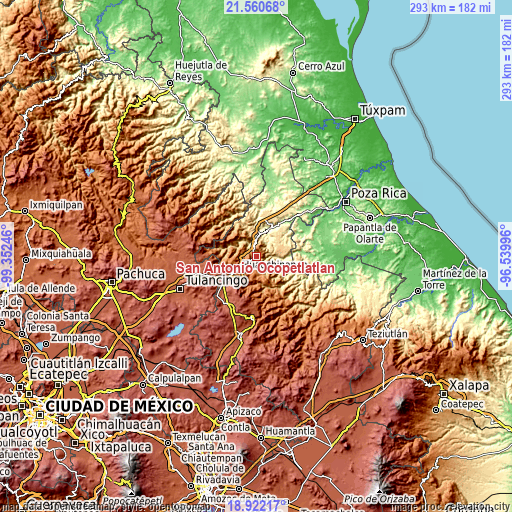 Topographic map of San Antonio Ocopetlatlán