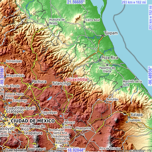 Topographic map of Ahuaxintitla