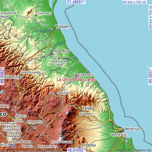 Topographic map of La Unión Paso Largo