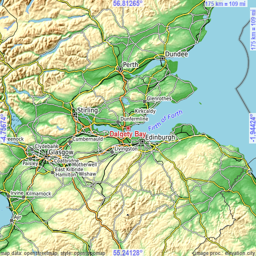 Topographic map of Dalgety Bay