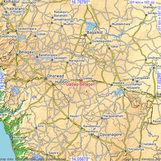 Topographic map of Gadag-Betageri