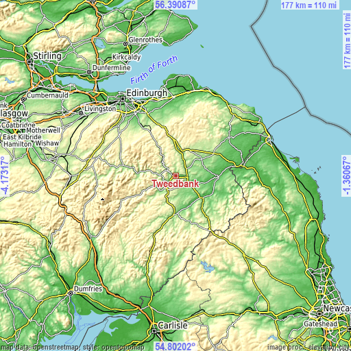 Topographic map of Tweedbank