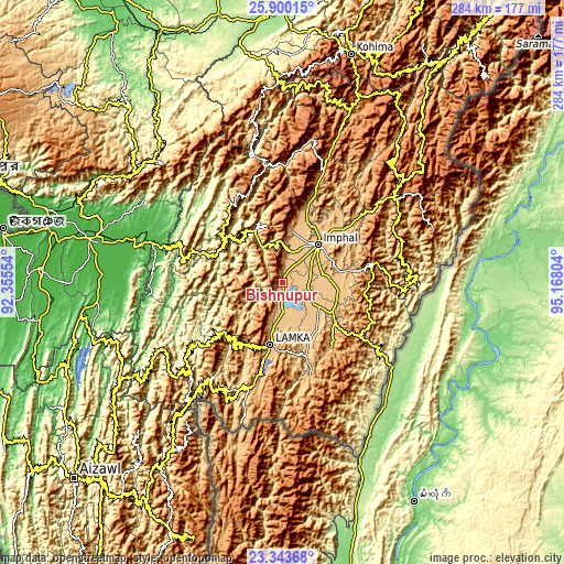 Topographic map of Bishnupur