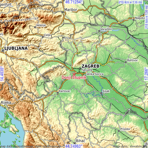 Topographic map of Donji Stupnik