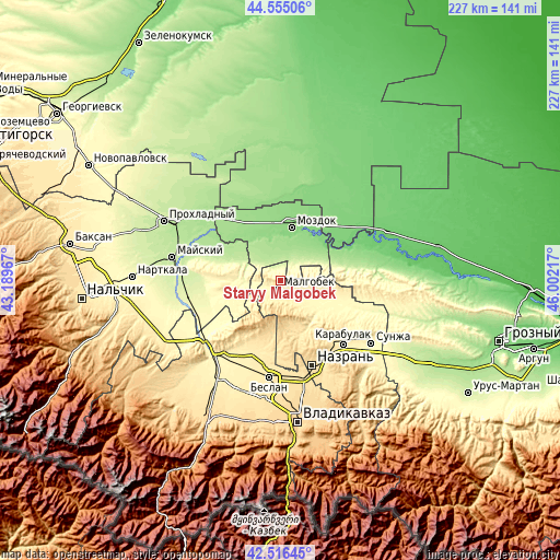 Topographic map of Staryy Malgobek