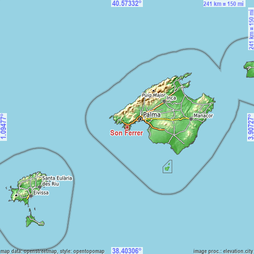 Topographic map of Son Ferrer