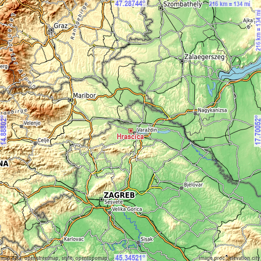 Topographic map of Hrašćica