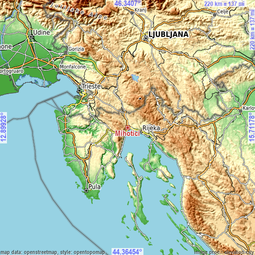 Topographic map of Mihotići